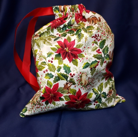 Christmas Fabric Drawstring Bag  12" h x 10" w Handmade - Picture 3 of 4